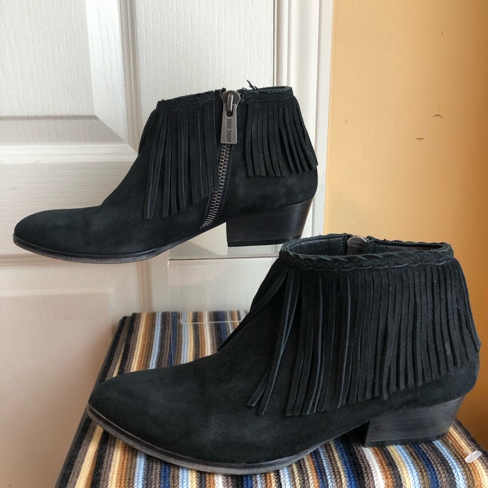 Anine Bing Suede Ankle Boots with Fringe